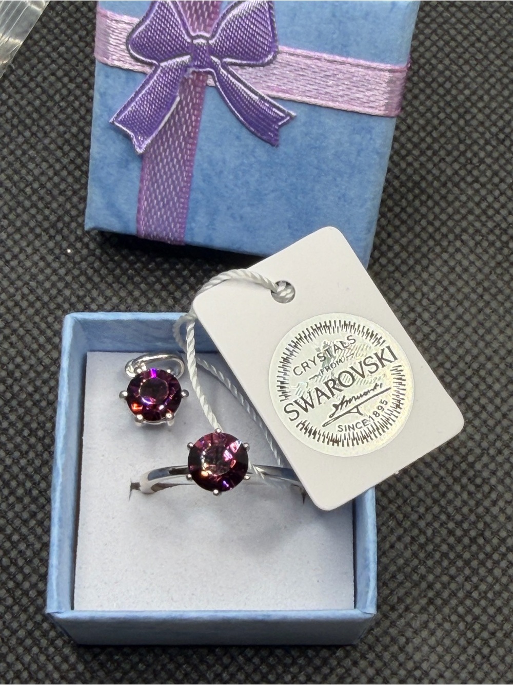 Swarovski Purple Crystal Ring and pendant Set - Sterling Silver